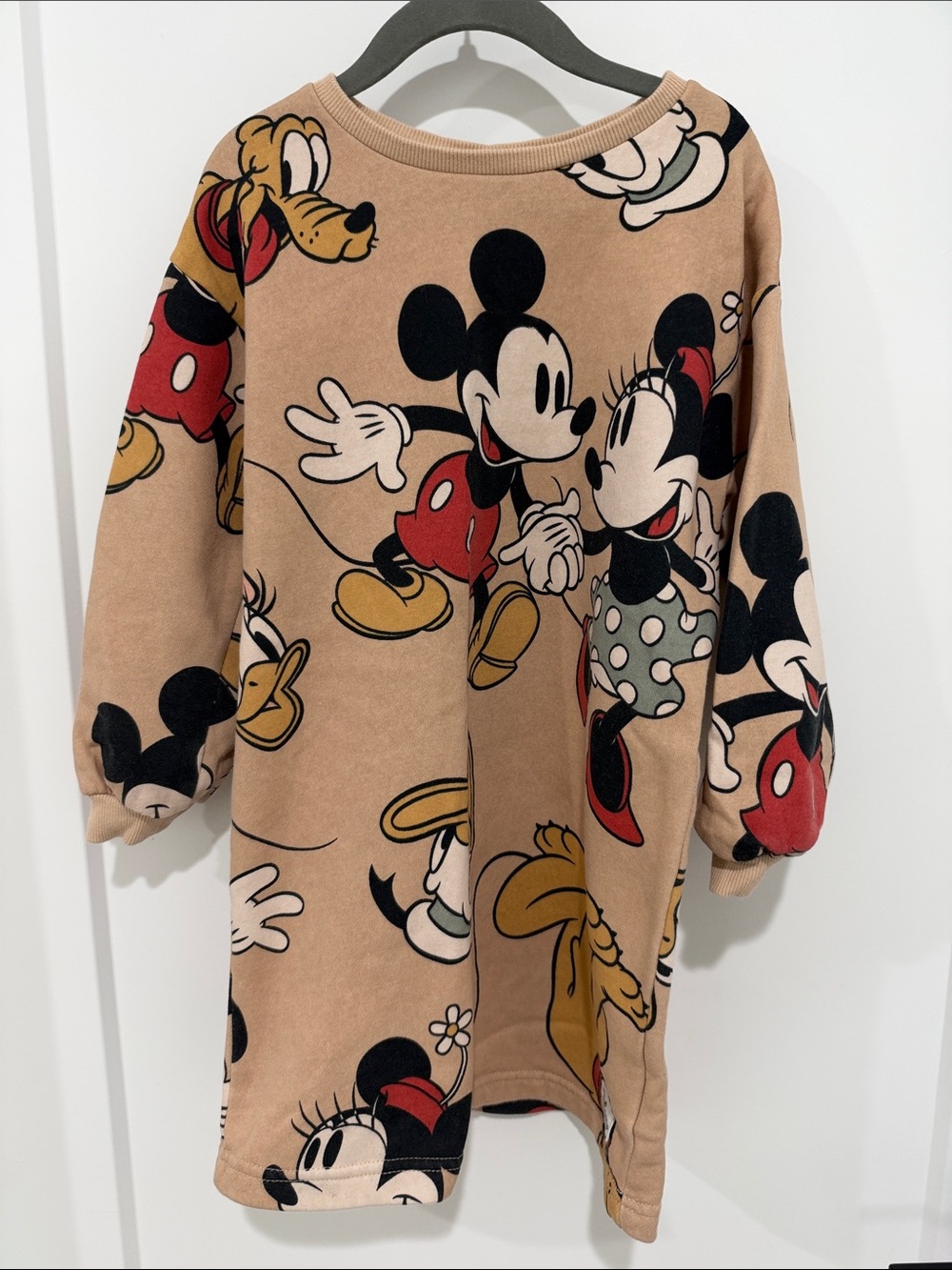 Kids Mickey & Minnie Character Sweatshirt Dress - Tan